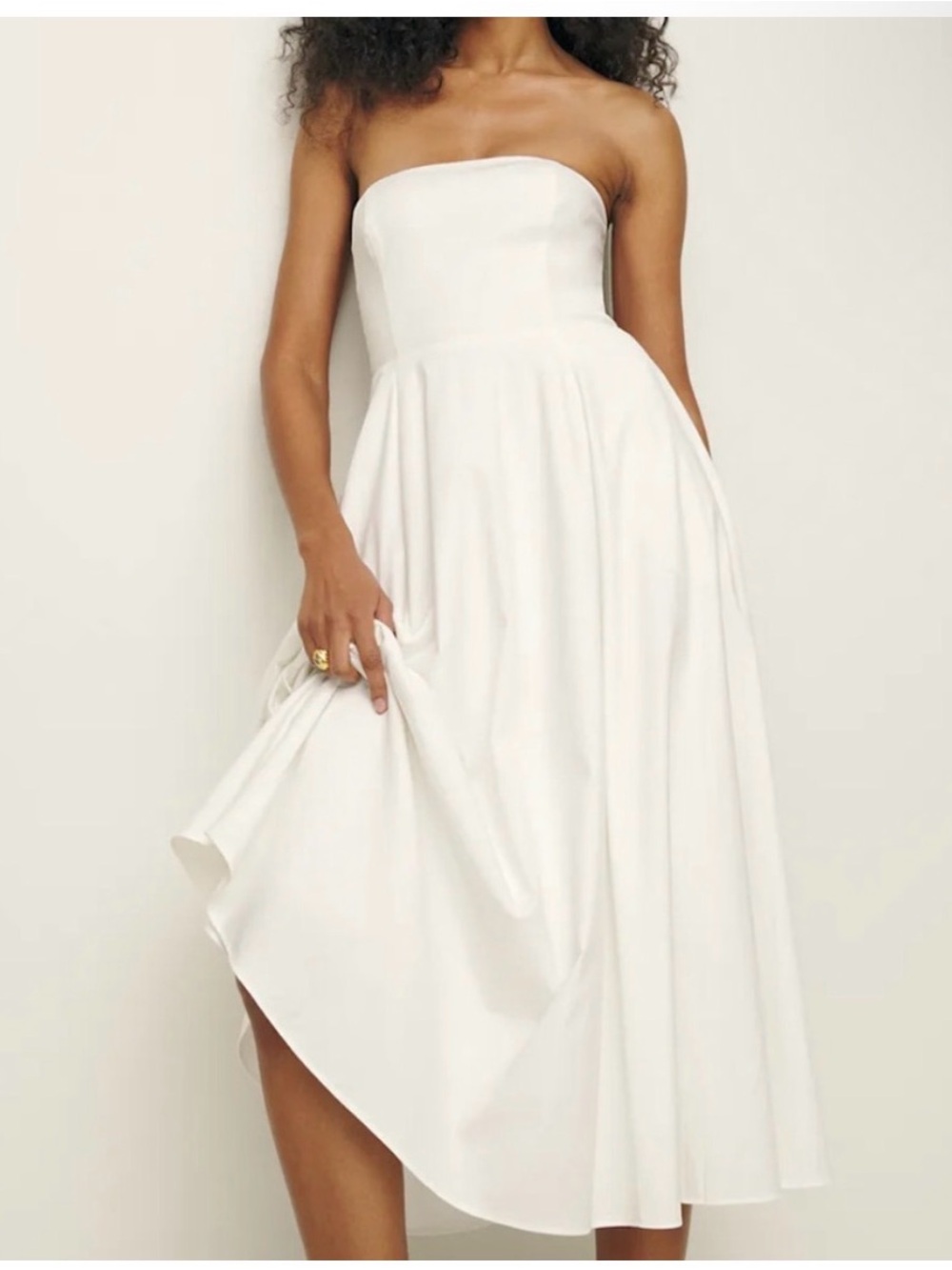 Reformation Astoria Strapless White Midi Dress